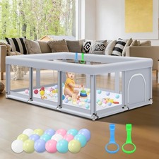 Fshibila 74x50 Large Baby Playpen Playard Grey - Soft Breathable Mesh