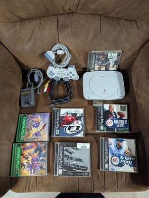 Playstation 1 PSOne PS1 Slim Console W/ Controller Cables OEM Tested 5 Games 
