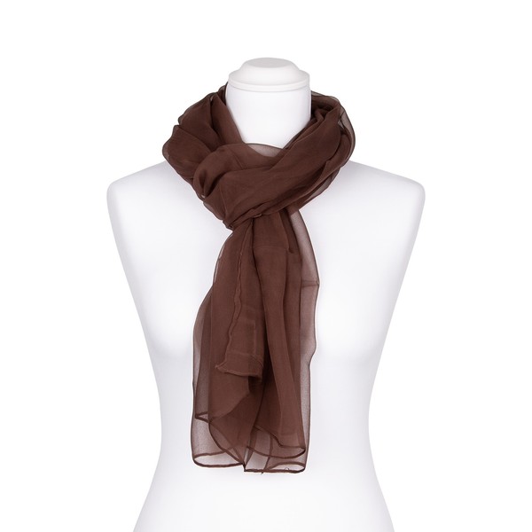 Seidenschal Halstuch Schal Chiffon Braun Dunkelbraun Seide 180X55Cm-image