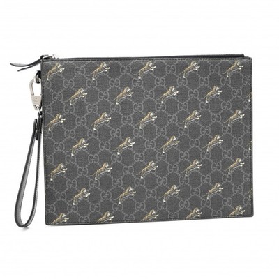 Gucci GG Supreme Tiger Print Clutch Tasche Schwarz Handschlaufe