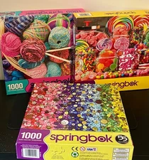 Lot 3 Springbok Puzzle 1000 Piece ~ Knit Fit ~ Bunches of Buttons ~ Candy Galore