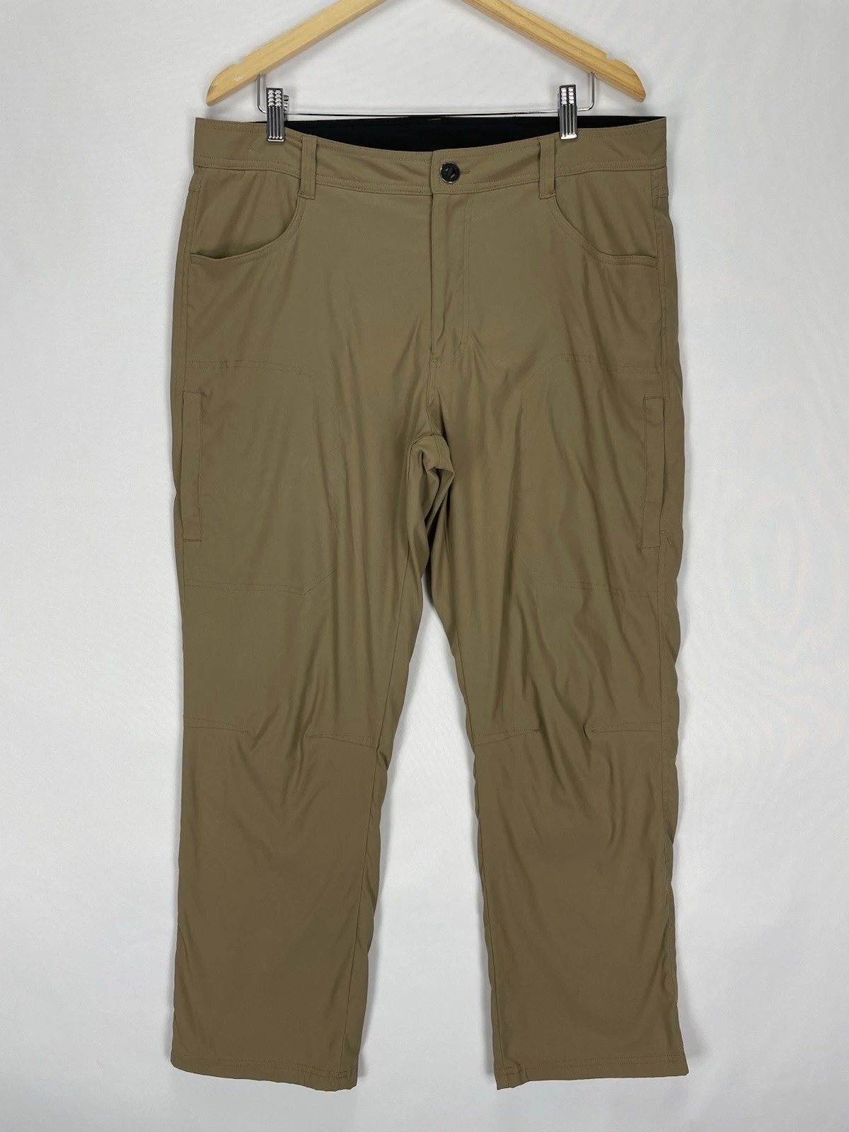 Orvis Fleece Lined Tech Pants Men 36x30 Tan Straight Leg Softshell Nylon Stretch