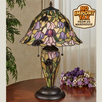  FREE SHIP Spring Meadows Tulip Floral Tiffany Style Stained Glass Table Lamp
