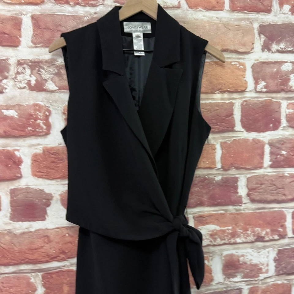 Vintage Jones Wear Dress Womens 16 Black Sleeveless Wrap Tie Waist Casual Career - Image 3 of 4