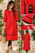 Apple By Urooj Kurti Size 32 Red Embroidered Accent
