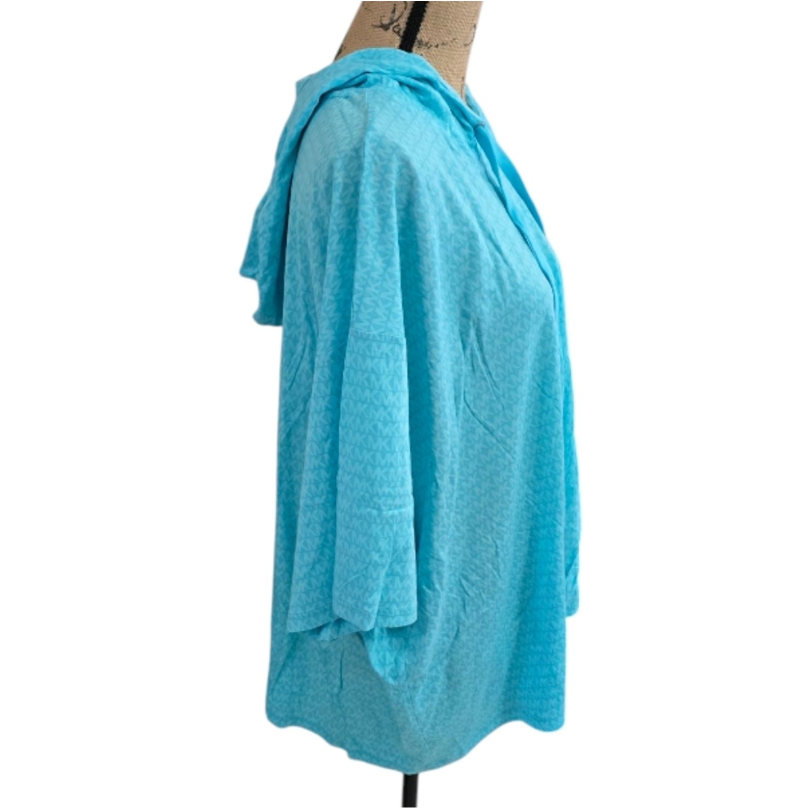 Michael Kors Women's Turquoise Logo Hooded Tied Waist Light Weight Shirt 3X thumbnail 2