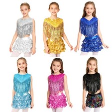 Kids Girls Costumes With Tiered Ruffle Skirted Dancewear Dancing Outfit Shorts
