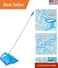 Large Capacity Fine Mesh Pool Skimmer with 55.5'' Adjustable Pole for Easy Clean