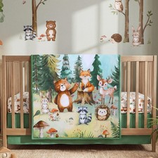 3 Pcs Woodland Animal Crib Sheet Set Baby Crib Bedding Set Includes 52"x28" F...