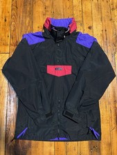 Vintage Columbia Windbreaker Jacket Size L Black Colorblock Neon