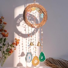 Handmade Natural Rattan Dream Catcher with Gemstones, Wind Chimes Rattan-Whine