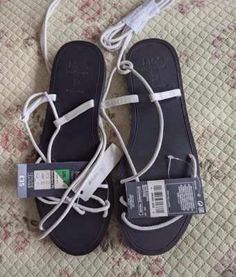 M and S White Leather Roman Gladiator Sandals 4:5 - Image 1 of 3