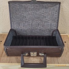 Vtg 12 Cassette Storage Travel Carry Case, Brown Faux Leather Metal Clasp V Good