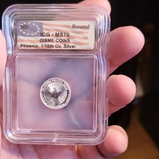 Phoenix 1/10 oz .999 Fine Silver Round ICG MS70 Cert 7110380125 on The Hot Collector