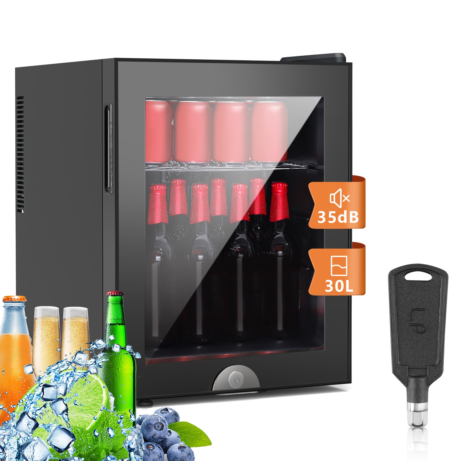 Minikühlschrank Getränke Flaschen Bier Minibar 30L Hausbar Kühlung Edelstahl DE