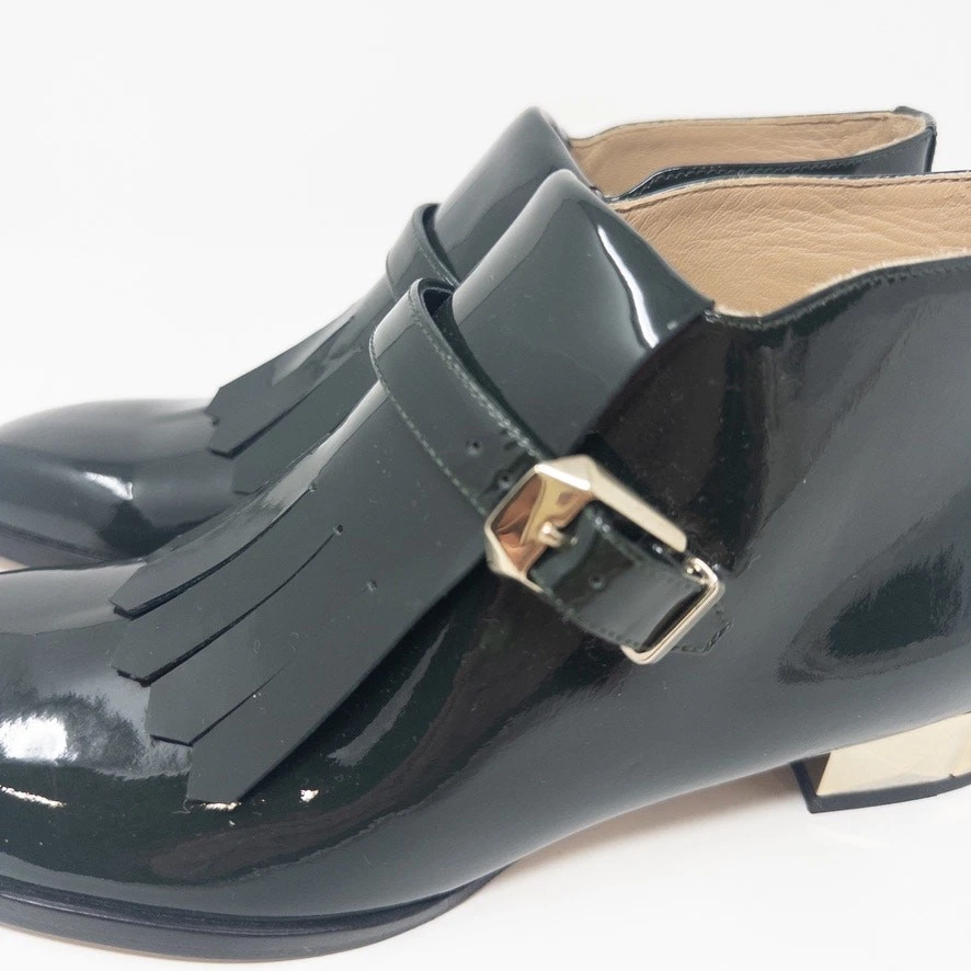 Valentino Garavini Patent Leather Fringe Green Loafer Boots Rock Stud 37 EU 7 US - Image 4 of 4