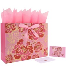 16.5 Extra Large Rose Pink Gift Bag Set with Greeting Card and Tissue PaperFo...