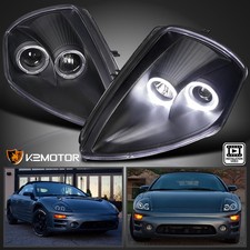Black Fits 2000-2005 Mitsubishi Eclipse Led Halo Projector Headlights Leftright