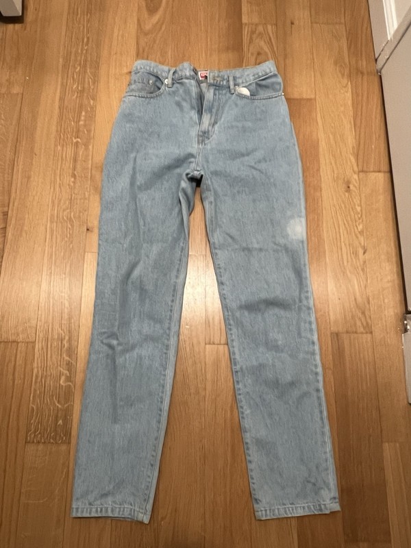 KENZO Women's Light Wash Blue Straight Leg High Rise Denim Jeans, Logo