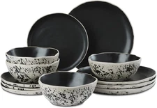 12Pcs Dinnerware Set Service for 4, Handmade, Stoneware,Ceramic, Dish Set, Plate