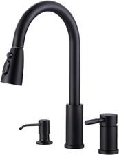 3 Hole Kitchen Faucet with Soap Dispenser and Separate Handle  Matte Black