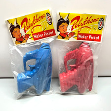 2x NOS VTG 60s Polythene Water Pistol Toy Plastic Ray Gun Squirt Guns Hong Kong