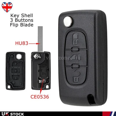For 2009 - 2016 Citroen Dispatch Berlingo 3 Button Flip Key Fob Case CE0536 HU83