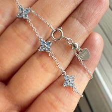 925 Sterling Silver Bracelet 2mm Blue Natural Zircon Gemstone Flower Women Chain