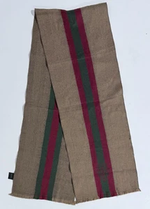 Gucci écharpe laine marron rayures rouges et vertes 94% laine 6% soie Made in Italy