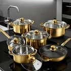Stainless Steel Cookware Set | Golden Handles - Non - Stick | 12 Pieces