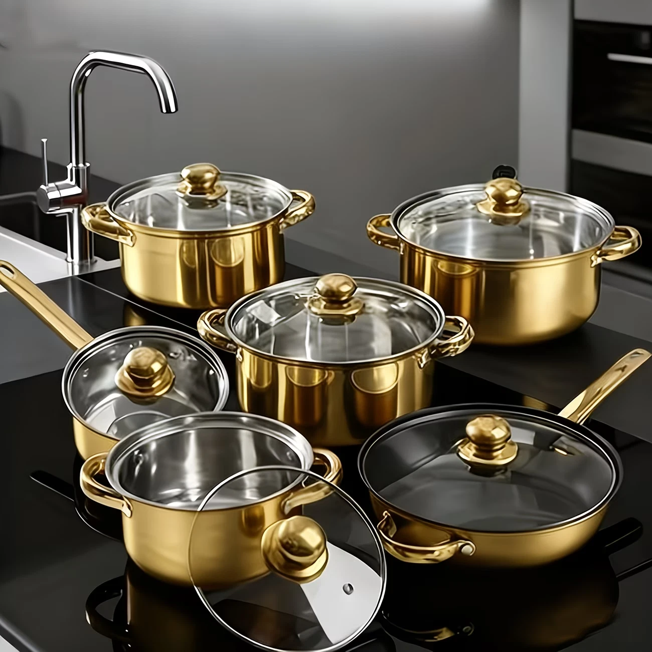 Stainless Steel Cookware Set | Golden Handles - Non - Stick | 12 Pieces
Opens in a new window or tab