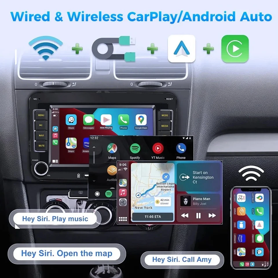 AUTORADIO 2DIN 32GB CARPLAY RETROCAMERA GPS WIFI RDS PER VW GOLF 5 6 POLO PASSAT - Immagine 2 di 4