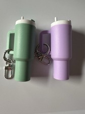 2 - Mini "Stanley Style" Tumbler Keychain Chapstick Holder Light Green Purple