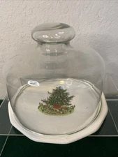 Pfaltzgraff Heritage Christmas Tree Cheese Keeper Glass Lid