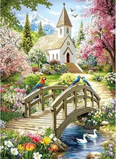 Puzzles for Adults 500 Pieces,Charming Lakeside Church Puzzle for... 