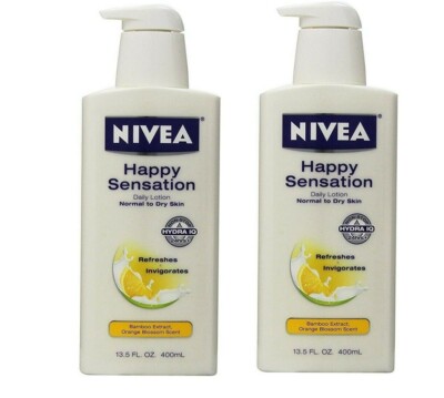 2 Nivea Happy Sensation Daily Lotion Bamboo Extract Orange Blossom Scent 13.5 oz
