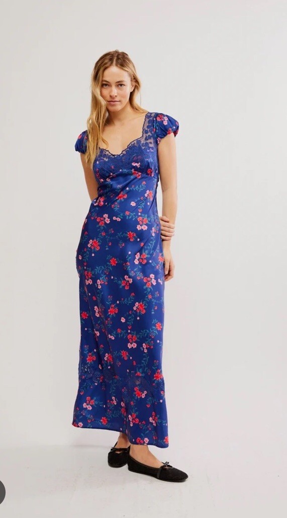 Free People Butterfly Babe Lace Floral Printed Maxi Dress L | eBay