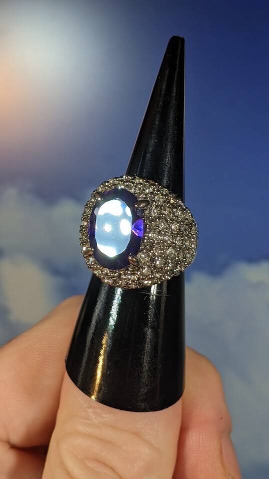 Vintage Silverplated Rhinestone Statement Ring Si… - image 8