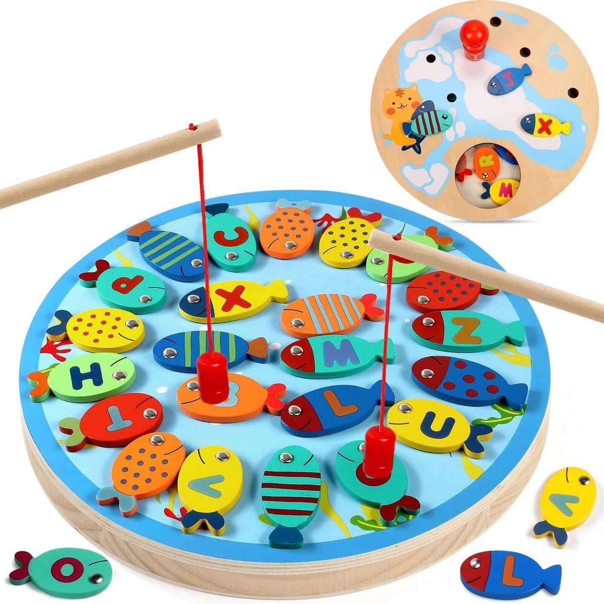 Wooden Magnetic Fishing Board Game 2 in 1 Family Game Toy UK