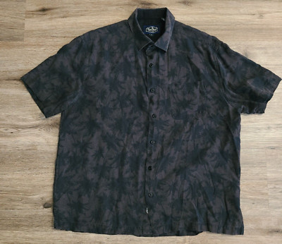 Nat Nast men L Button Shirt short sleeve 100% Silk Palms Hawaiian
