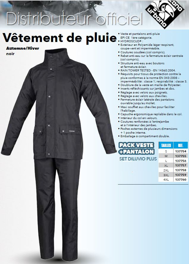 Ensemble Pluie Tucano Diluvio Light Veste et Pantalon Noir Moto