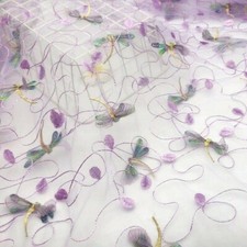 Mesh Sheer Embroidery Floral Dragonfly Fabric Dress Wedding DIY 1 Meter