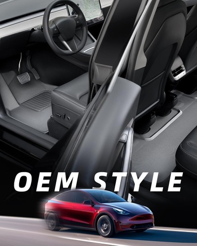 2017-2025 FOR TESLA MODEL 3 ALL WEATHER 1ST 2ND ROW FLOOR MAT SET - 3 PC BLACK - Picture 4 of 9