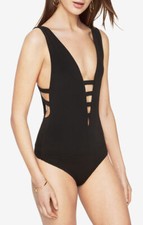 NWT BCBGMaxAzria Jersy Bodysuit IZA Cutout Top Black Size- L 98
