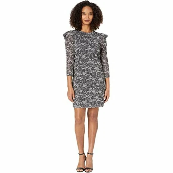 Abito in pizzo scintillante Michael Kors taglia L 3 4 maniche puff collo a equipaggio festa $165