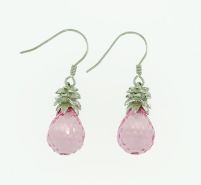 Sterling Silver Pink Crystal Hawaiian Pineapple Dangle Earrings