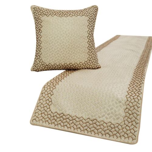 Decorative Twin Bed Runner Ivory & Gold Mosaic & Beaded Jacquard - Tessellation