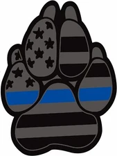 Magnet American Flag Dog Paw K9 Auto Emblem (3"x4", Black with Blue Line) 2pcs