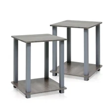 End Table Grey Set of 2 Night Plant Bedside Stand Wood Bedroom Living Room