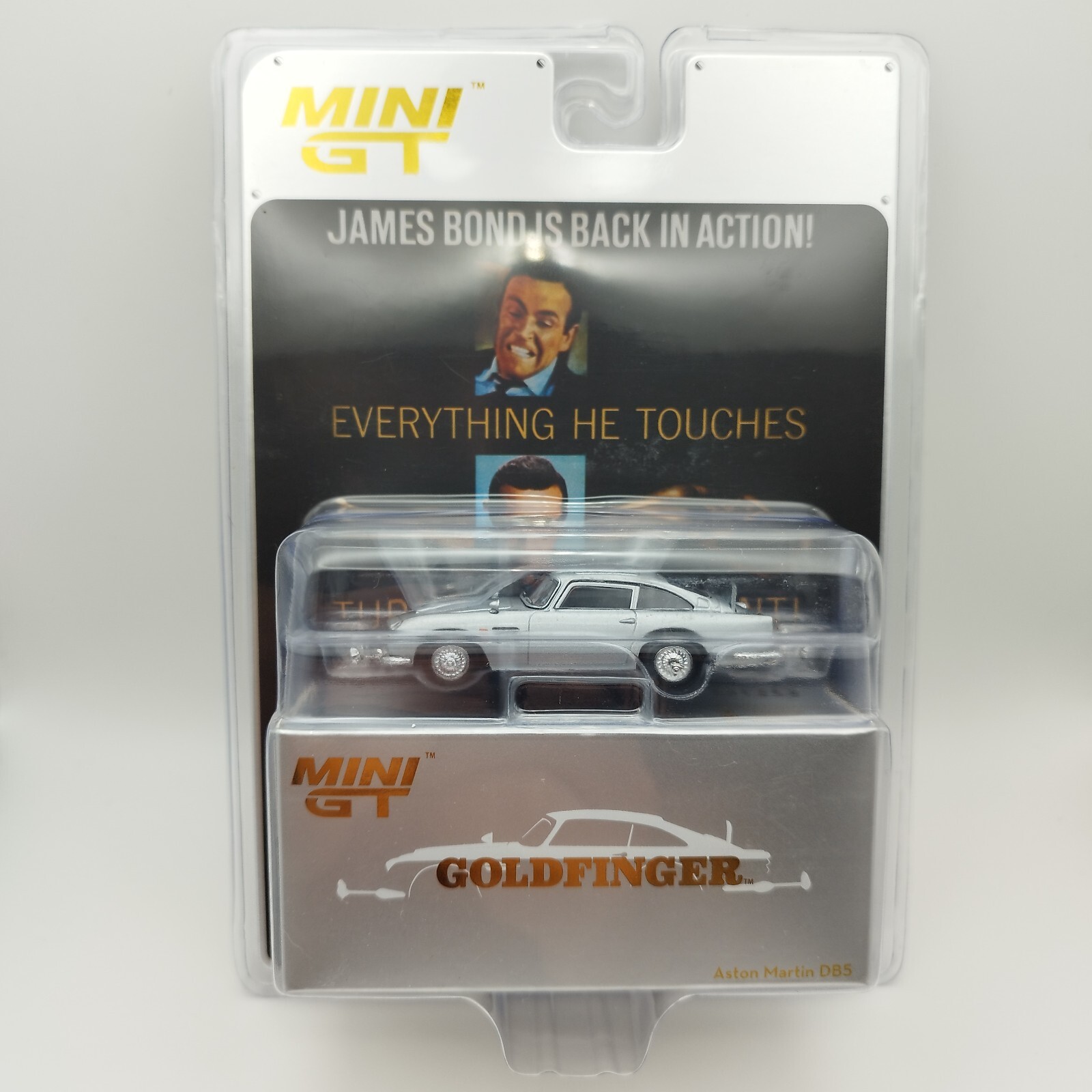 Aston Martin DB5 Goldfinger 007 replique miniature Mini GT 1:64 en metal version anglaise neuve